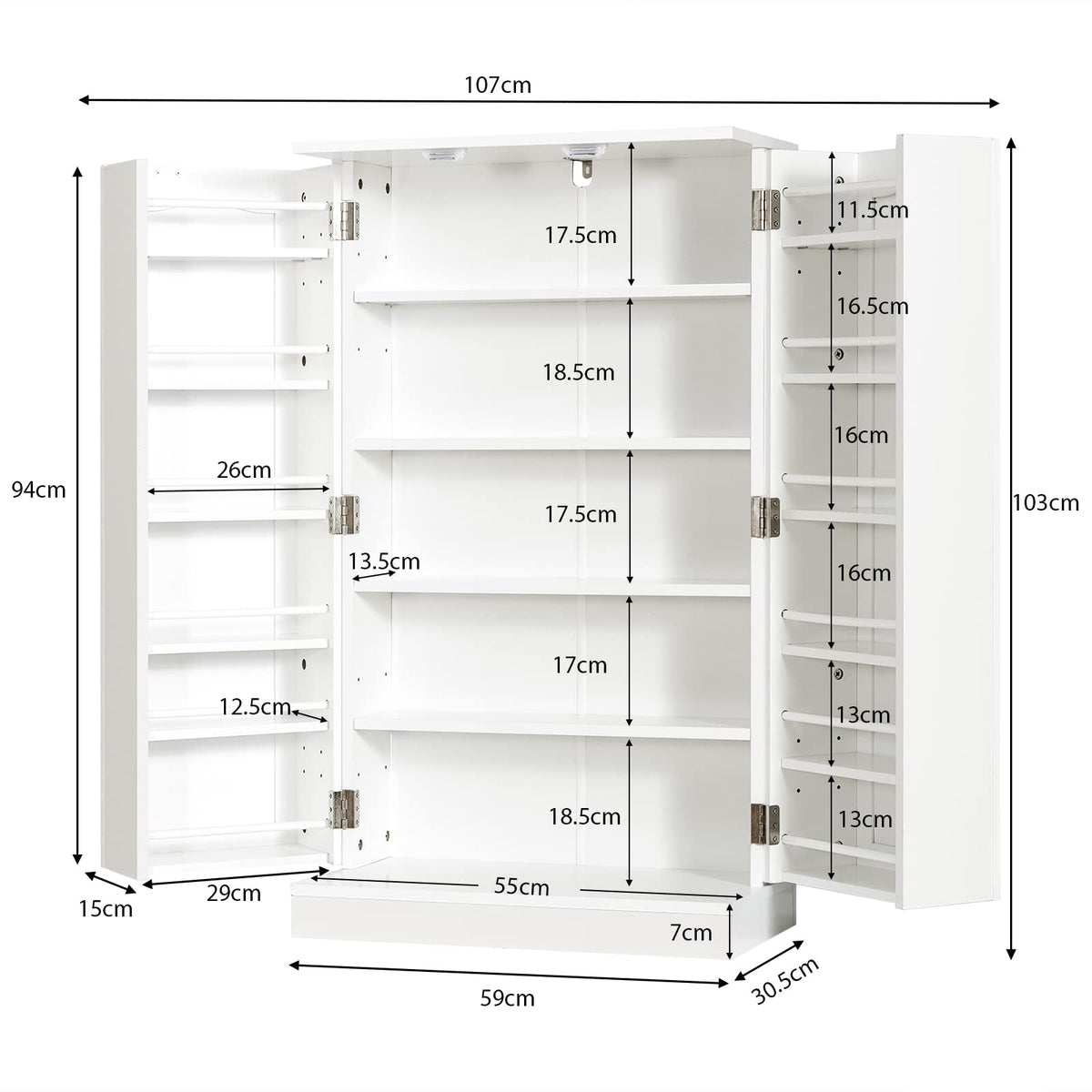 Kitchen Pantry Cabinet, Multifunctional Cupboard w/ 2 Doors & 17-Tier Shelves