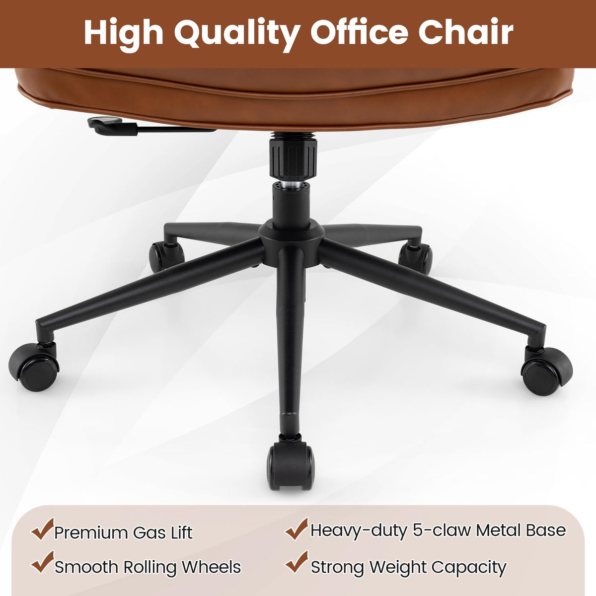 Ergonomic Home Office Chair, Mid Century Modern Computer Desk Chair w/ Wide Tufted Seat