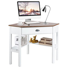 Wood Corner Computer Desk, Compact Writing Table w/Drawer & Shelves