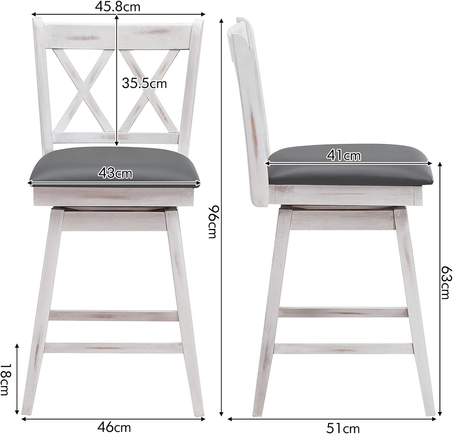 Giantex Set of 2 Bar Stool, Counter Height Barstool W/Foot Rest Upholstered Cushion