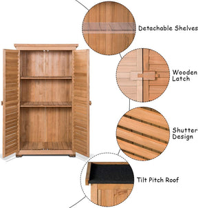 63" Outdoor Wooden Storage Shed Garden Tool Cabinet with Latch Detachable Shelves