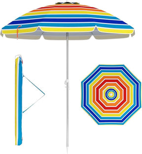198cm Beach Umbrella w/Sand Anchor, Outdoor Patio Umbrella w/Push Button Tilt & UPF 50+ Protection