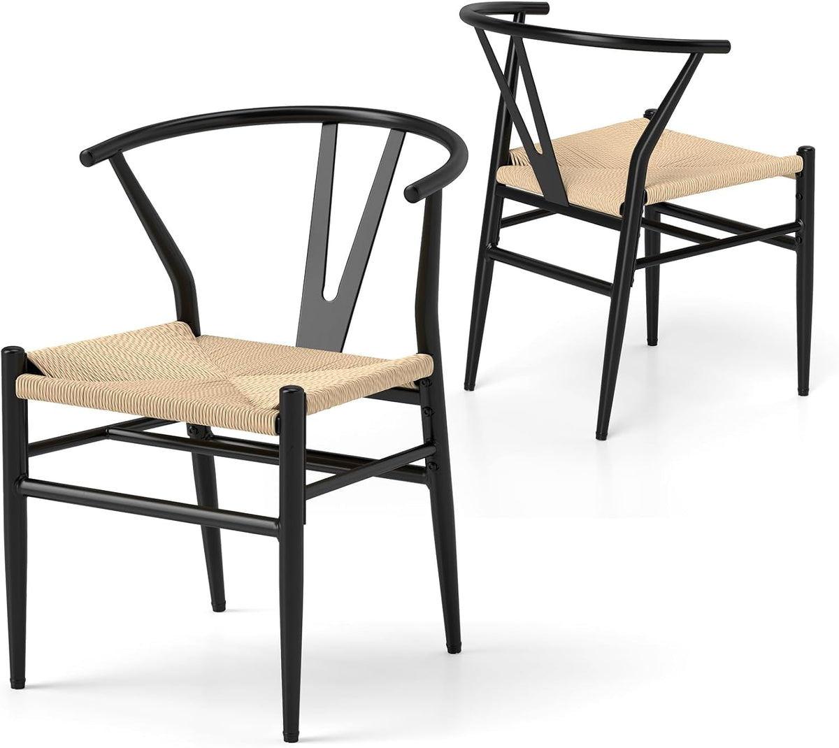 Ginatex Wishbone Dining Chair Set of 2, Mid-Century Modern Weave Armchairs w/Y-Shaped Backrest