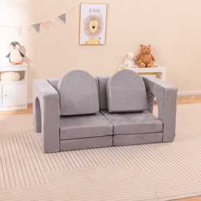 8-Piece Modular Kids Sofa Play Couch, Convertible Climb & Crawl Foam Playset with Comfy Suede Fabric