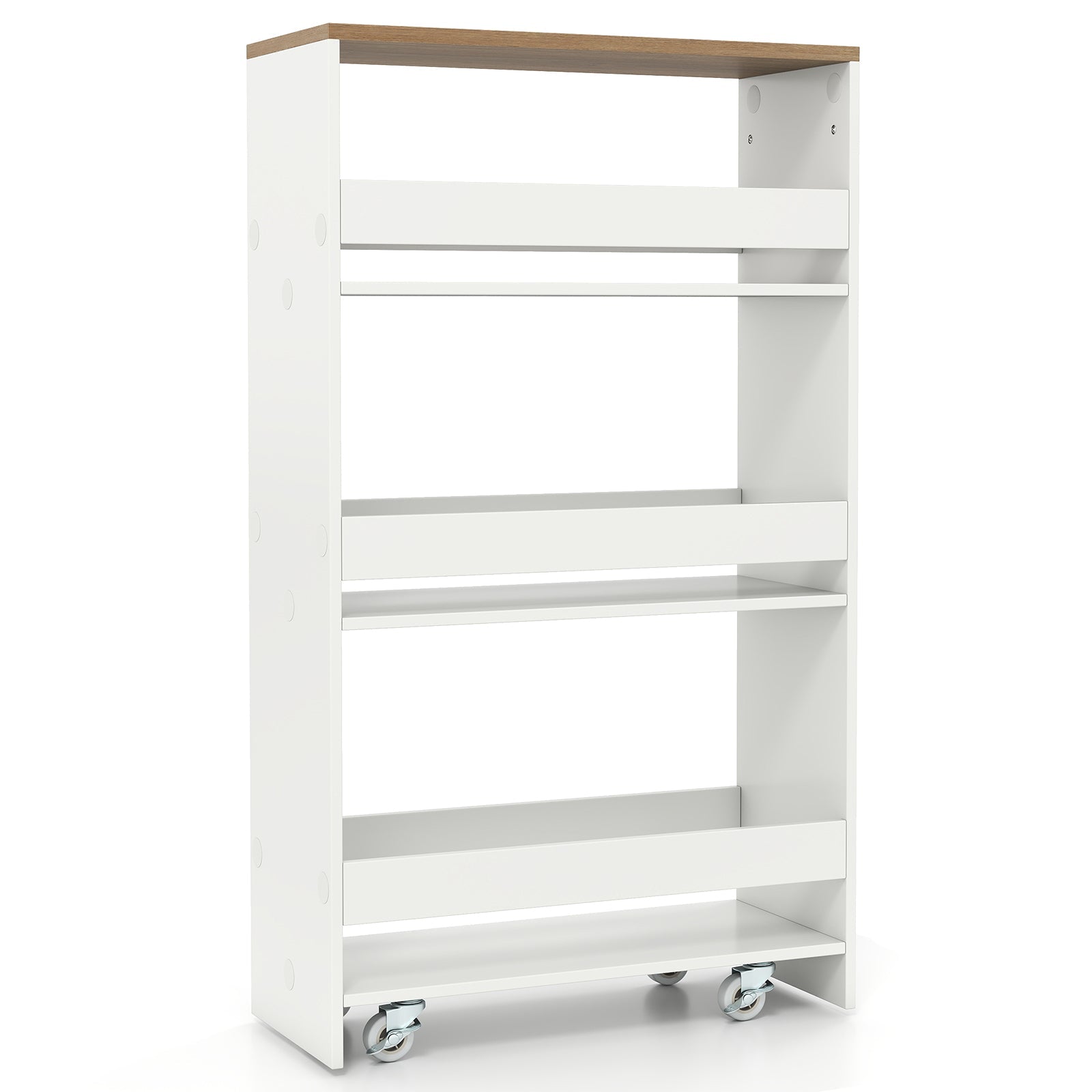 4-Tier Rolling Storage Cart 20cm Slim Kitchen Cart on Wheels with Open Shelves and Handle