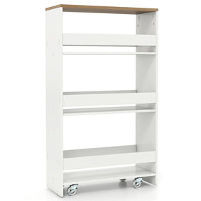 4-Tier Rolling Storage Cart 20cm Slim Kitchen Cart on Wheels with Open Shelves and Handle