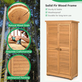 63" Outdoor Wooden Storage Cabinet Lockable Garden Tool Shed Vertical Organizer with Removable Shelves