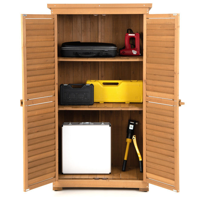 63" Outdoor Wooden Storage Cabinet Lockable Garden Tool Shed Vertical Organizer with Removable Shelves