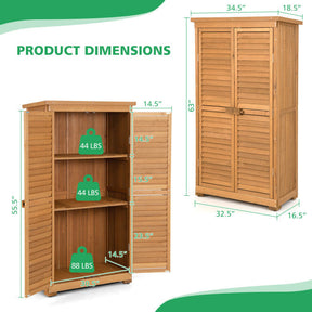 63" Outdoor Wooden Storage Cabinet Lockable Garden Tool Shed Vertical Organizer with Removable Shelves