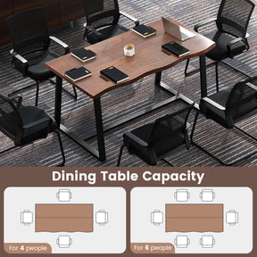 63" Large Dining Table with Wavy Edge and Heavy-duty Metal Frame