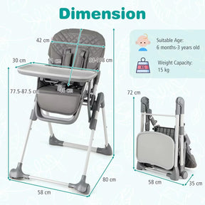 Hikidspace Foldable High Chair for Babies and Toddlers, Portable Adjustable Highchair with Footrest