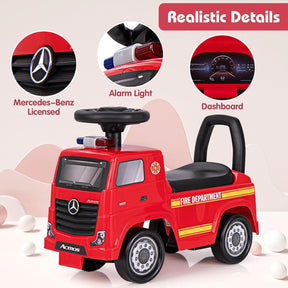 Mercedes-Benz Licensed Kids' Ride On Truck, Foot-to-Floor Push Fire Engine w/ Music & Horn, Sit & Scoot Toy w/ Steering Wheel & Hidden Storage Space, Perfect Gift for 2+ Boys & Girls, Red