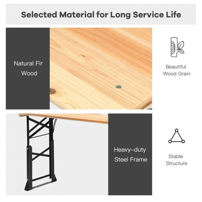 66.5 Inch Adjustable Height Outdoor Portable Wooden Folding Picnic Table with Umbrella Hole