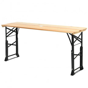 66.5 Inch Adjustable Height Outdoor Portable Wooden Folding Picnic Table with Umbrella Hole