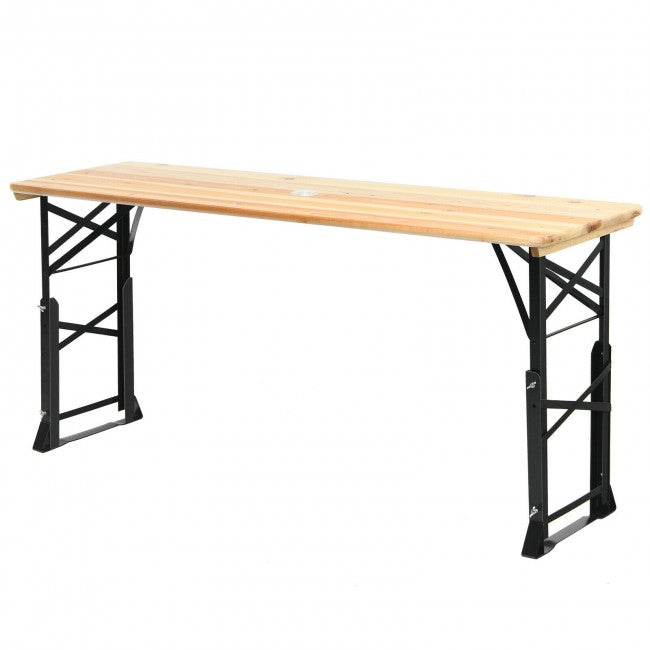 66.5 Inch Adjustable Height Outdoor Portable Wooden Folding Picnic Table with Umbrella Hole