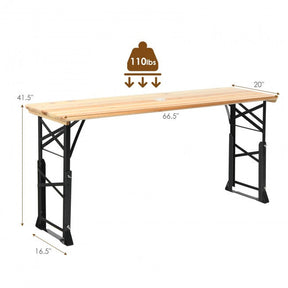 66.5 Inch Adjustable Height Outdoor Portable Wooden Folding Picnic Table with Umbrella Hole