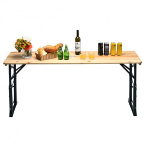 66.5 Inch Adjustable Height Outdoor Portable Wooden Folding Picnic Table with Umbrella Hole