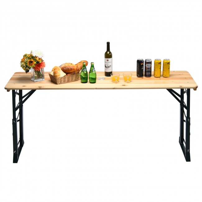66.5 Inch Adjustable Height Outdoor Portable Wooden Folding Picnic Table with Umbrella Hole