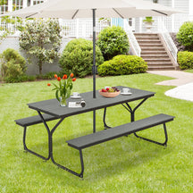 6 FT Outdoor Picnic Table Bench Set Patio Conversation Set with Umbrella Hole and HDPE Tabletop for 6-8 People