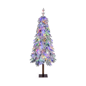 6 Feet Flocked Hinged Christmas Tree with 458 Branch Tips and 220 LED Lights