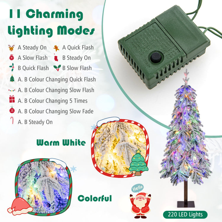 6 Feet Flocked Hinged Christmas Tree with 458 Branch Tips and 220 LED Lights