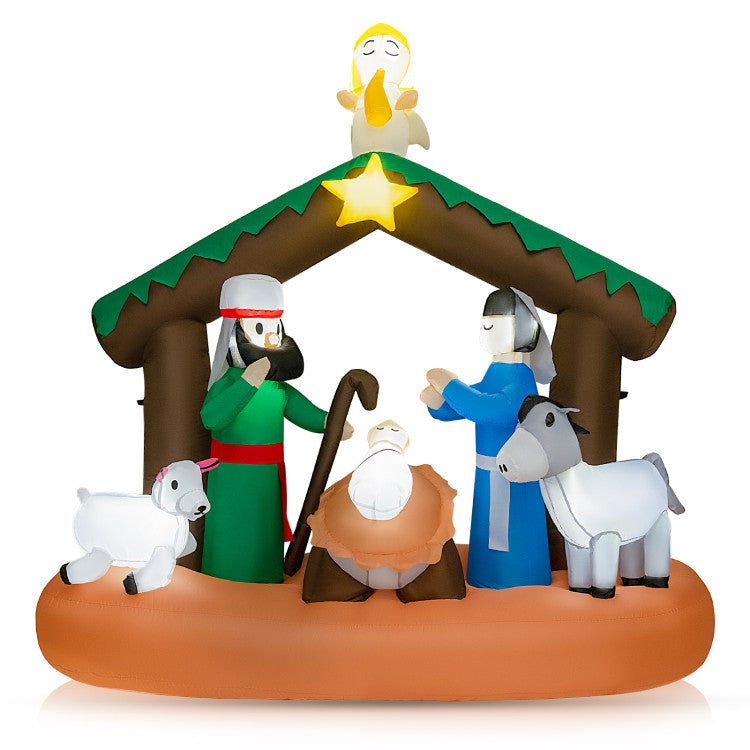 6 Feet Lighted Christmas Inflatable Nativity Scene Decoration with Sandbag and Ground Stakes