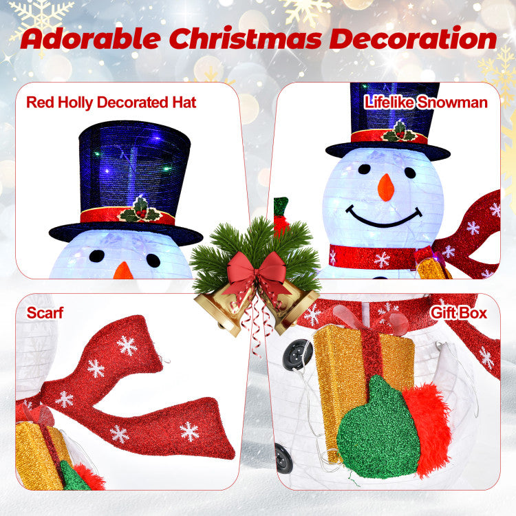 6 Feet Lighted Christmas Snowman with 180 Colorful LED Lights and 4 Brightness Levels