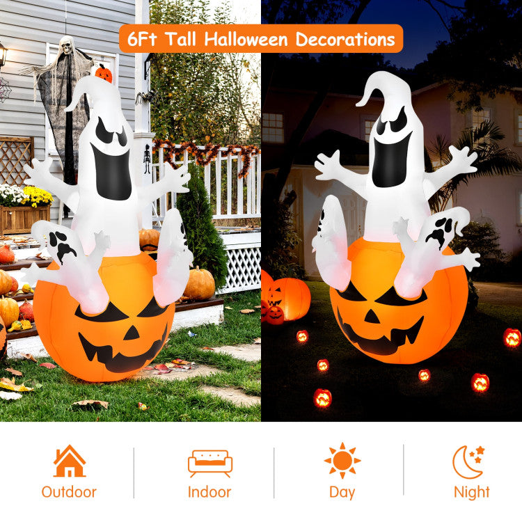 6 Feet Pumpkin-Halloween Blow-Up  Inflatable Yard Decorations with LED Light