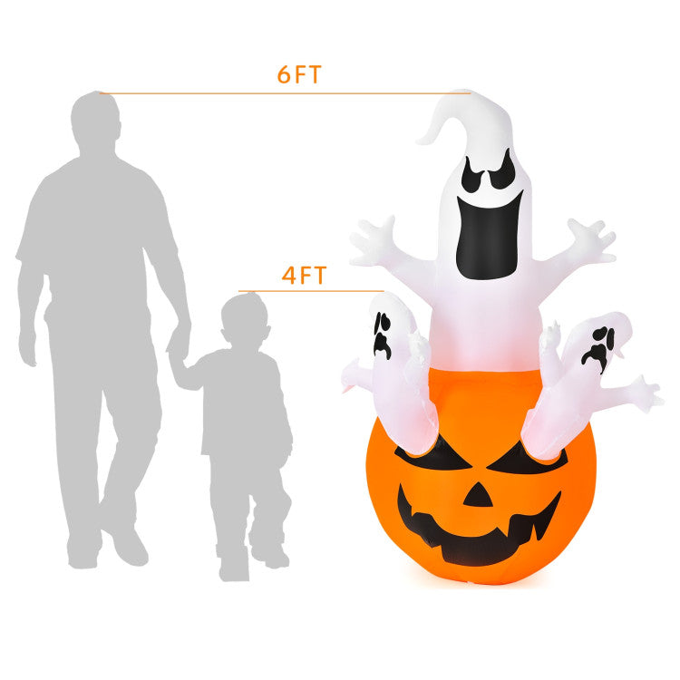 6 Feet Pumpkin-Halloween Blow-Up  Inflatable Yard Decorations with LED Light