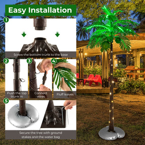 6 Ft LED Lighted Artificial Palm Christmas Tree Hawaiian Style with Coconuts