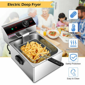 6.3QT  1700W Single Electric Deep Fryer with Basket Scoop