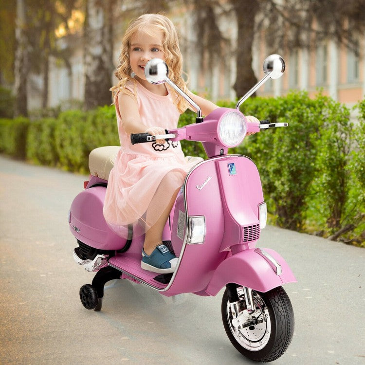 6V Kids Ride on Vespa Scooter Motorcycle with Headlight and Training Wheels