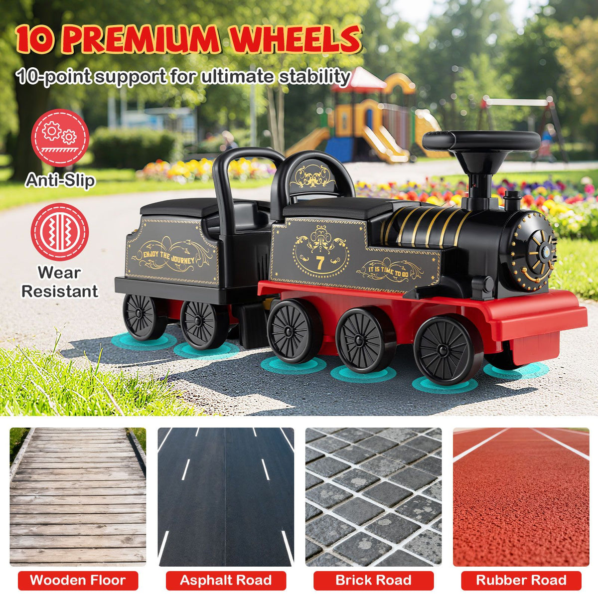 Ride on Train with Carriage, 6V 2-Seater Battery Powered Ride on Toy with Under-Seat Storage