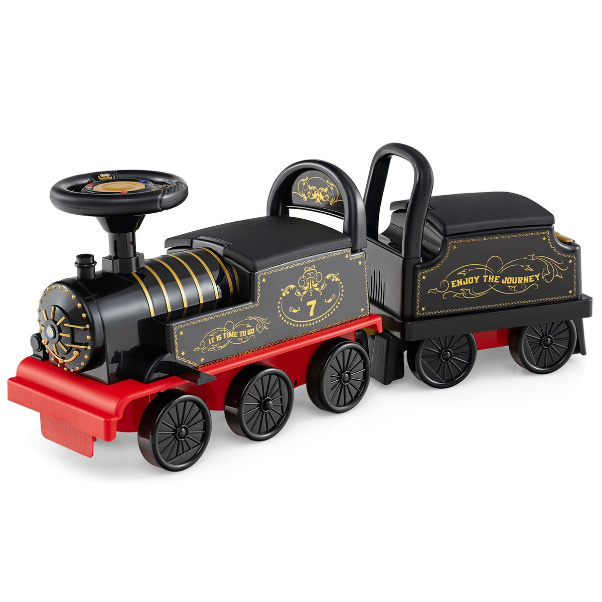 Ride on Train with Carriage, 6V 2-Seater Battery Powered Ride on Toy with Under-Seat Storage