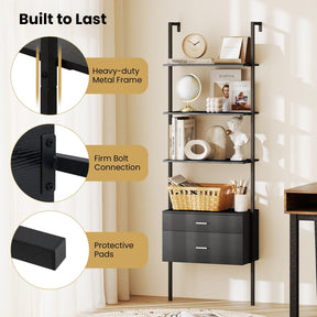6-Tier Ladder Bookcase w/ 2 Drawers
