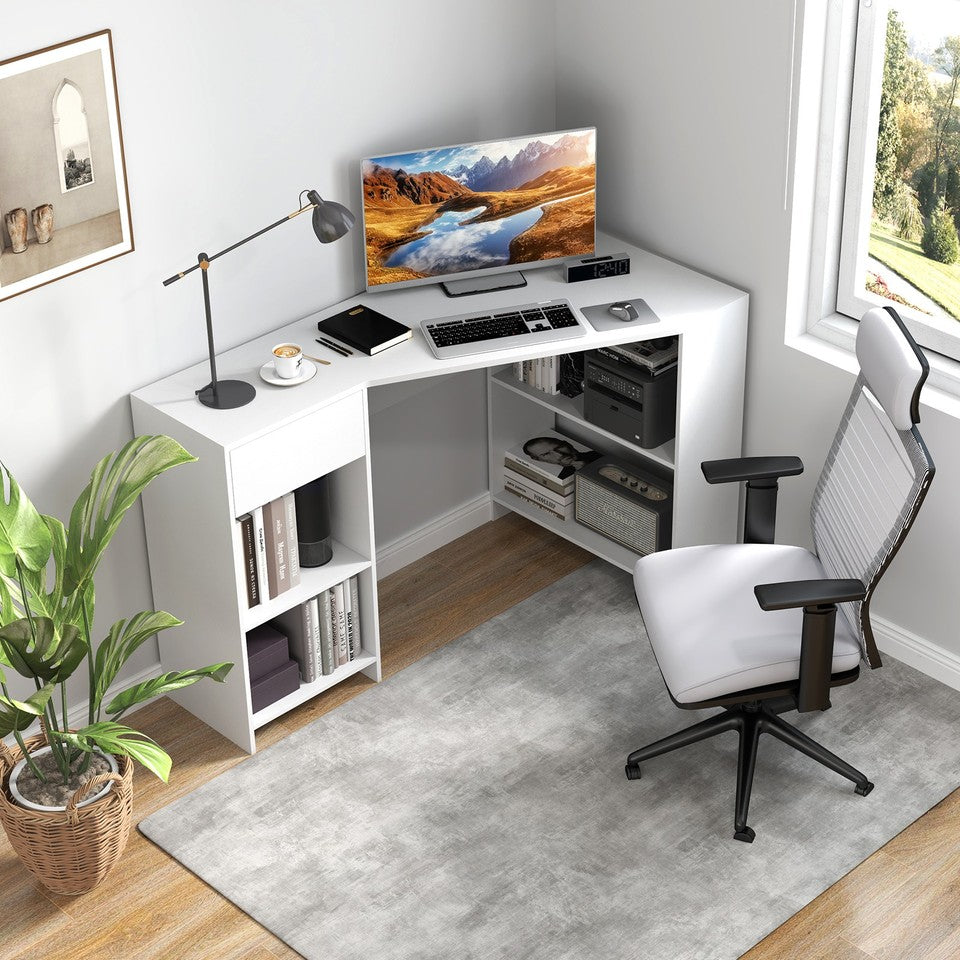 L-Shaped Computer Desk w/ Storage Compact Corner Executive Desk Writing Desk