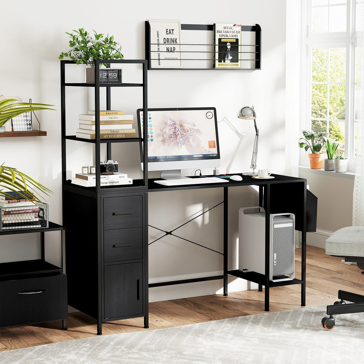 Office Desk w/ LED Light & Power Outlets Computer Desk