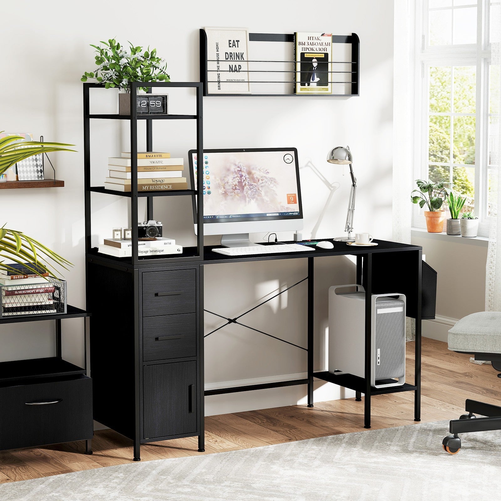 Office Desk w/ LED Light & Power Outlets Computer Desk
