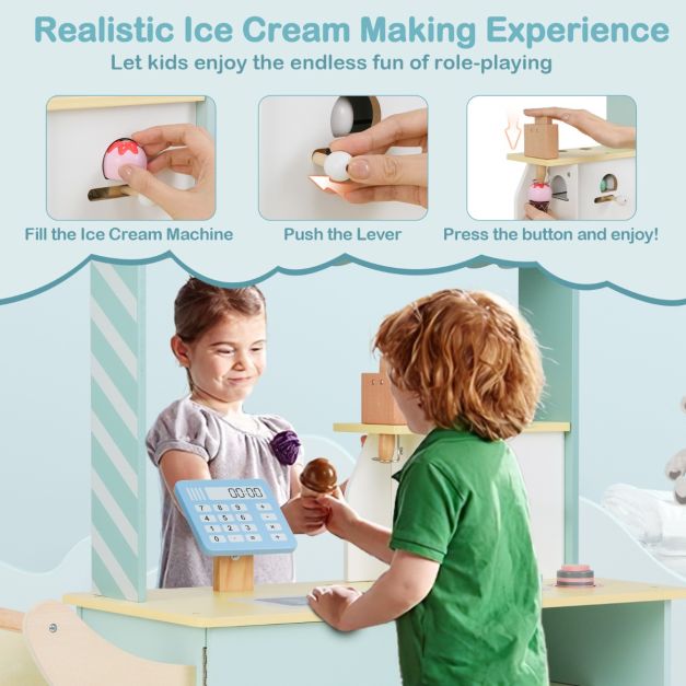 Kids Ice Cream Cart Pretend Play Set for Toddlers with Vending Machine