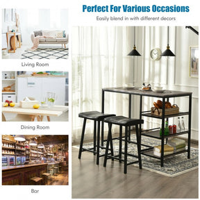 3 Pieces Dining Table Set with Pub Counter Height and Storage Shelves