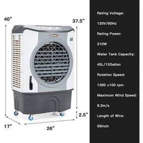 4-in-1 Portable Evaporative Air Purifier Air Cooler With 45L Tank and 3 Wind Speeds for Room Home Office