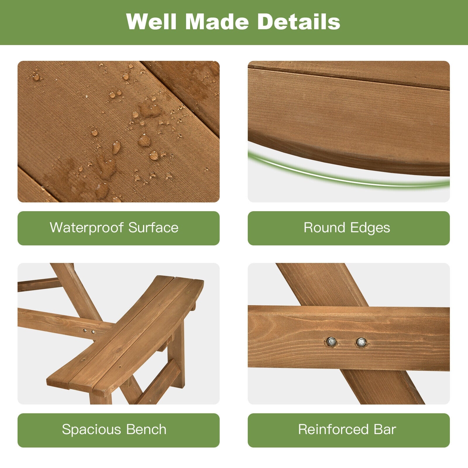 6-person Round Wooden Picnic Table with Umbrella Hole and 3 Built-in Benches