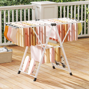 Foldable Metal Laundry Drying Rack with Height Adjustable Wings, 16 Drying Rails