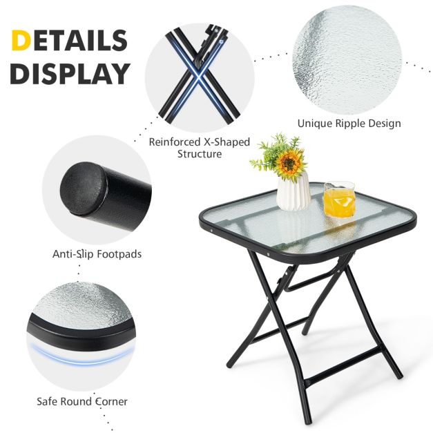 Folding Coffee Table with Tempered Glass Tabletop