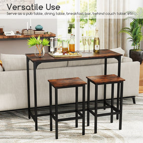 3-Piece Dining Table Set 120cm Counter-Height Kitchen Table & 2 Bar Stools