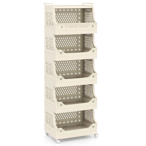 2/3/4/5 Tier Rolling Laundry Basket with Wheels Stackable Plastic Storage Cart