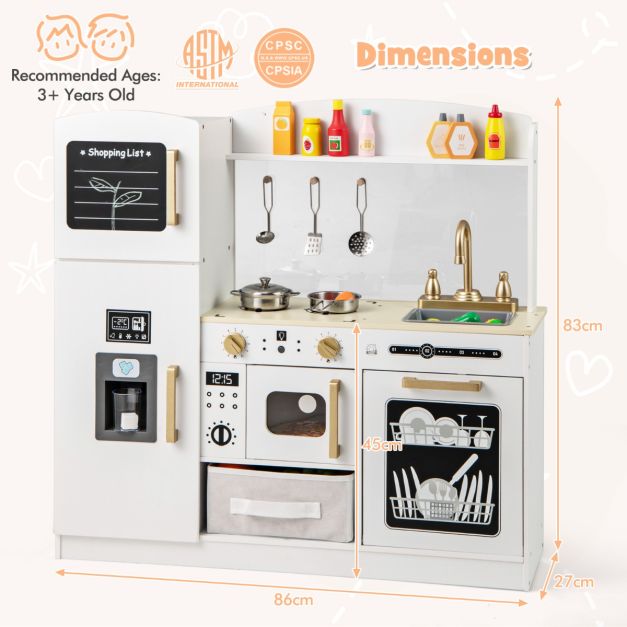 Kids Pretend Play Kitchen Set with Fabric Drawer and Doodle Boards