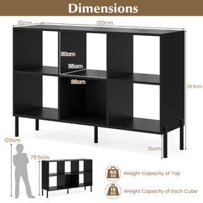 6-Cube Wooden Open Bookshelf with 5 Metal Legs
