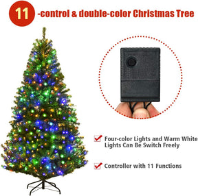Pre-Lit Artificial Christmas Tree with Multicolored 150 LED Lights and Metal Stand