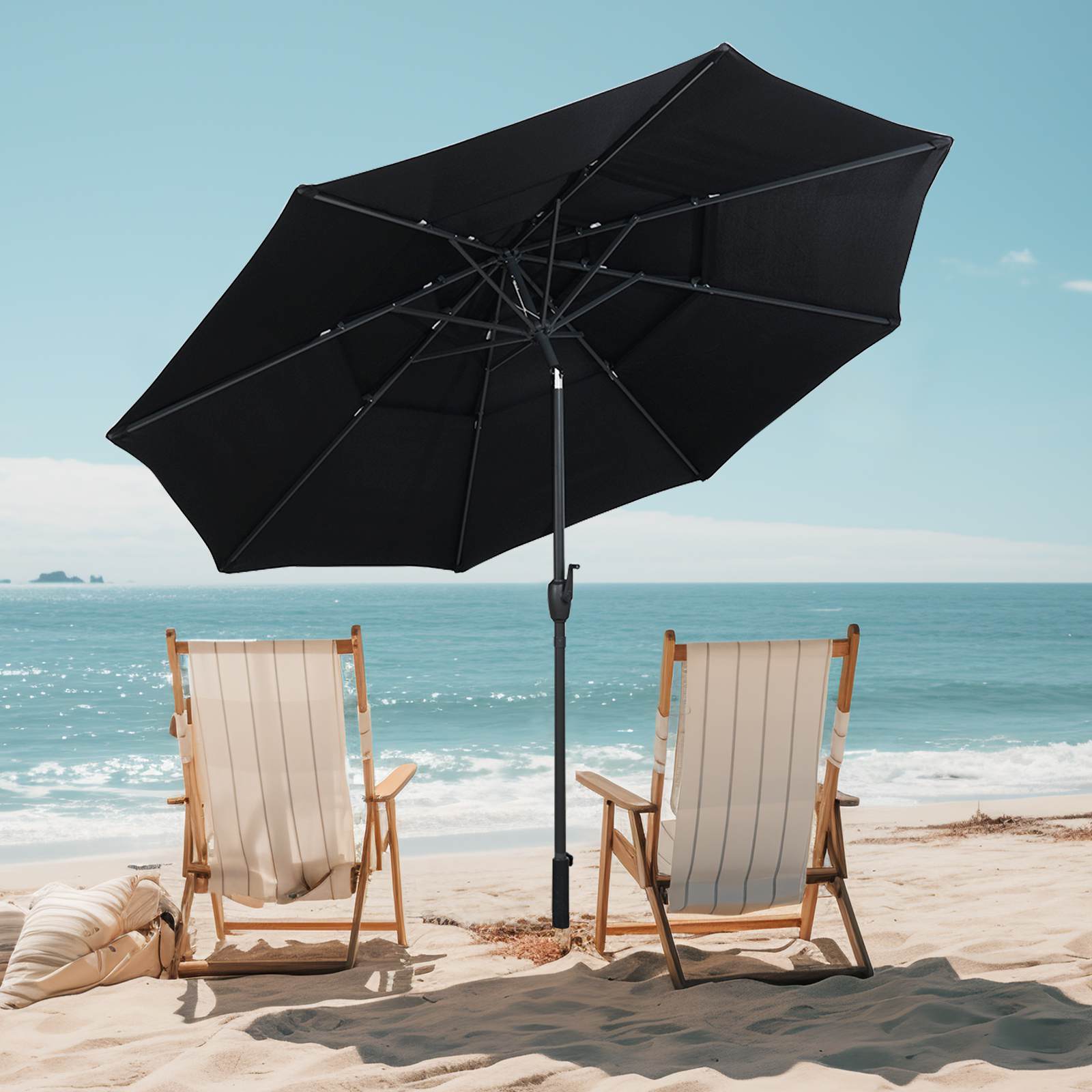 3 m 3-tier Vented Patio Umbrella Outdoor Heavy Duty Sun Shade w/Push Button Tilt